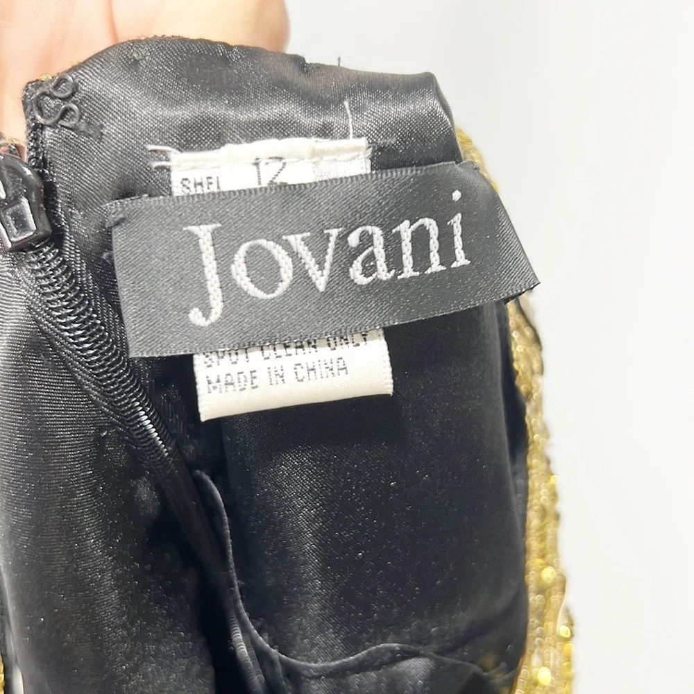 Jovani Gold Beaded Yolk Neckline and Black Silk Flowy Dress size 12